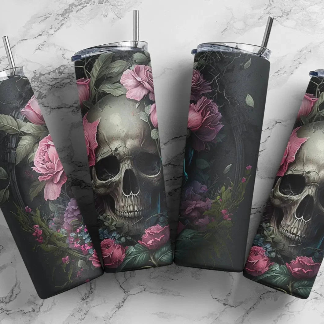 Gothic Skull & Roses - 20oz Stainless Steel Tumbler