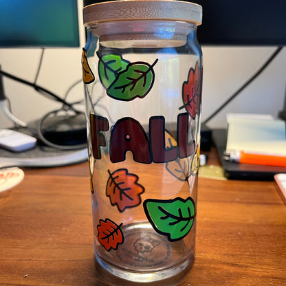 Kawaii Autumn Leaves - 20oz Glass Tumbler