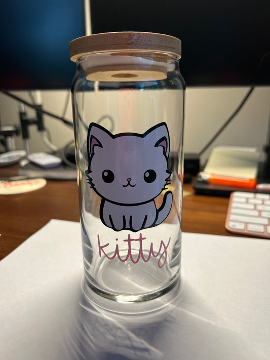 Kawaii Kitty - 20oz Glass Tumbler