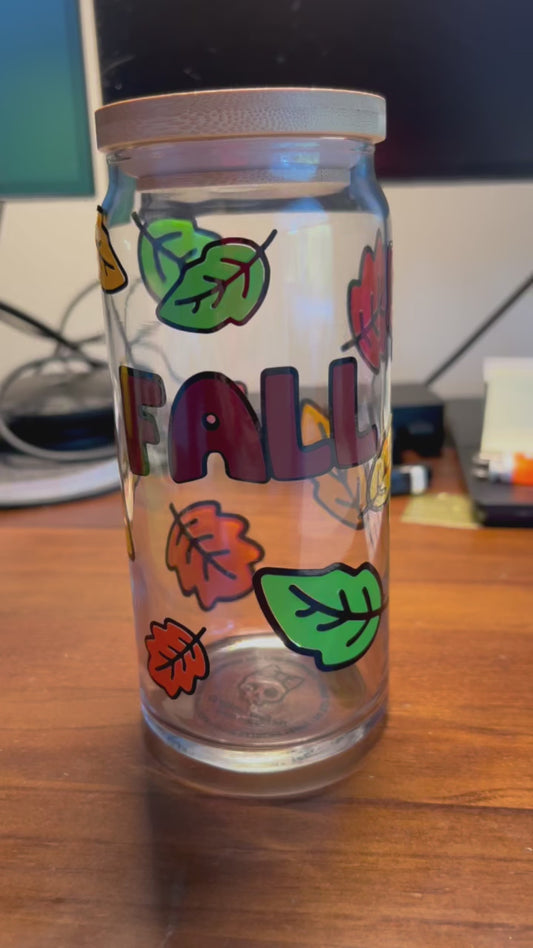 Kawaii Autumn Leaves - 20oz Glass Tumbler